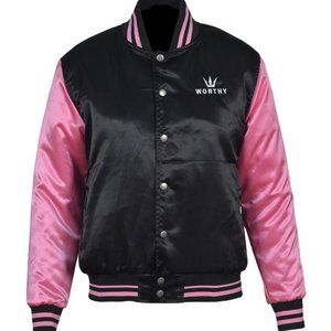 WOMEN'S WORTHY VARSITY BOMBER - PINK